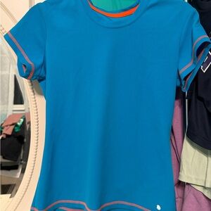 Bally Bright Blue Short Sleeve Tee with Orange Contrast